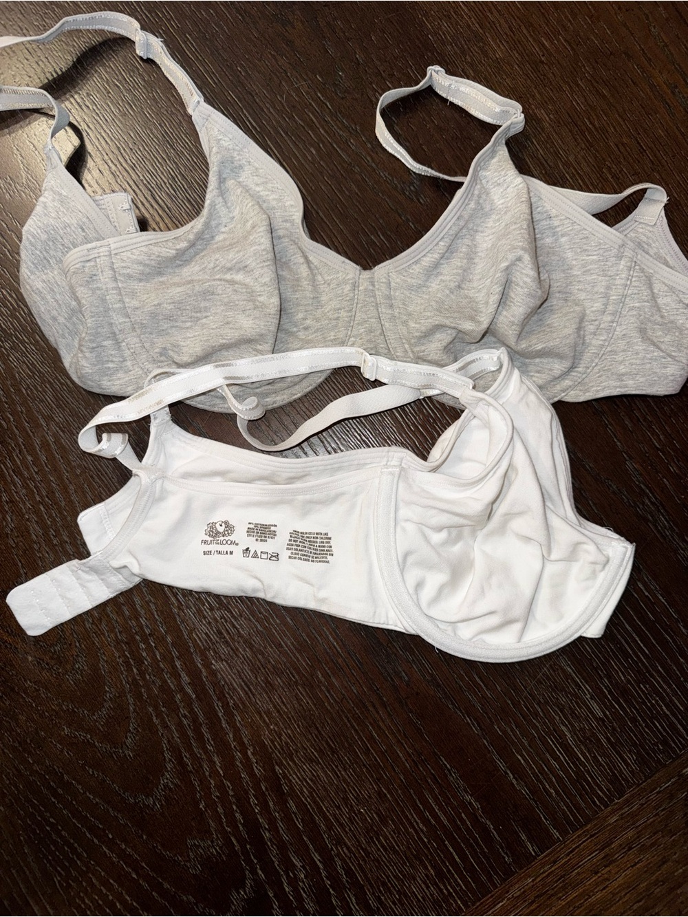Fruit of the Loom                    Two Cotton Underwire Bras in Gray and White
